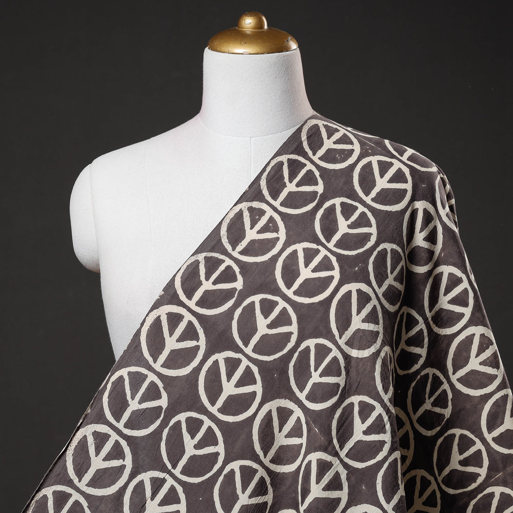 Brown - Peace कबूतर Wala - Bindaas Block Printed Natural Dyed Cotton Fabric