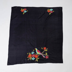 Black - Bengal Kantha Embroidery Bishnupuri Silk Blouse Piece