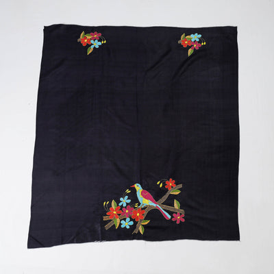 Black - Bengal Kantha Embroidery Bishnupuri Silk Blouse Piece