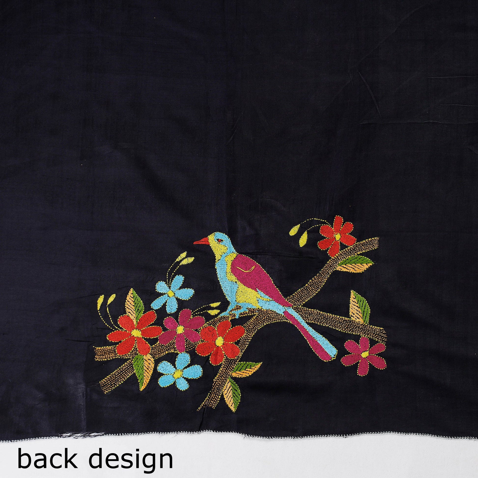 Black - Bengal Kantha Embroidery Bishnupuri Silk Blouse Piece