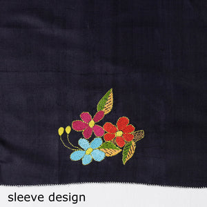 Black - Bengal Kantha Embroidery Bishnupuri Silk Blouse Piece