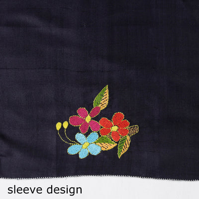 Black - Bengal Kantha Embroidery Bishnupuri Silk Blouse Piece