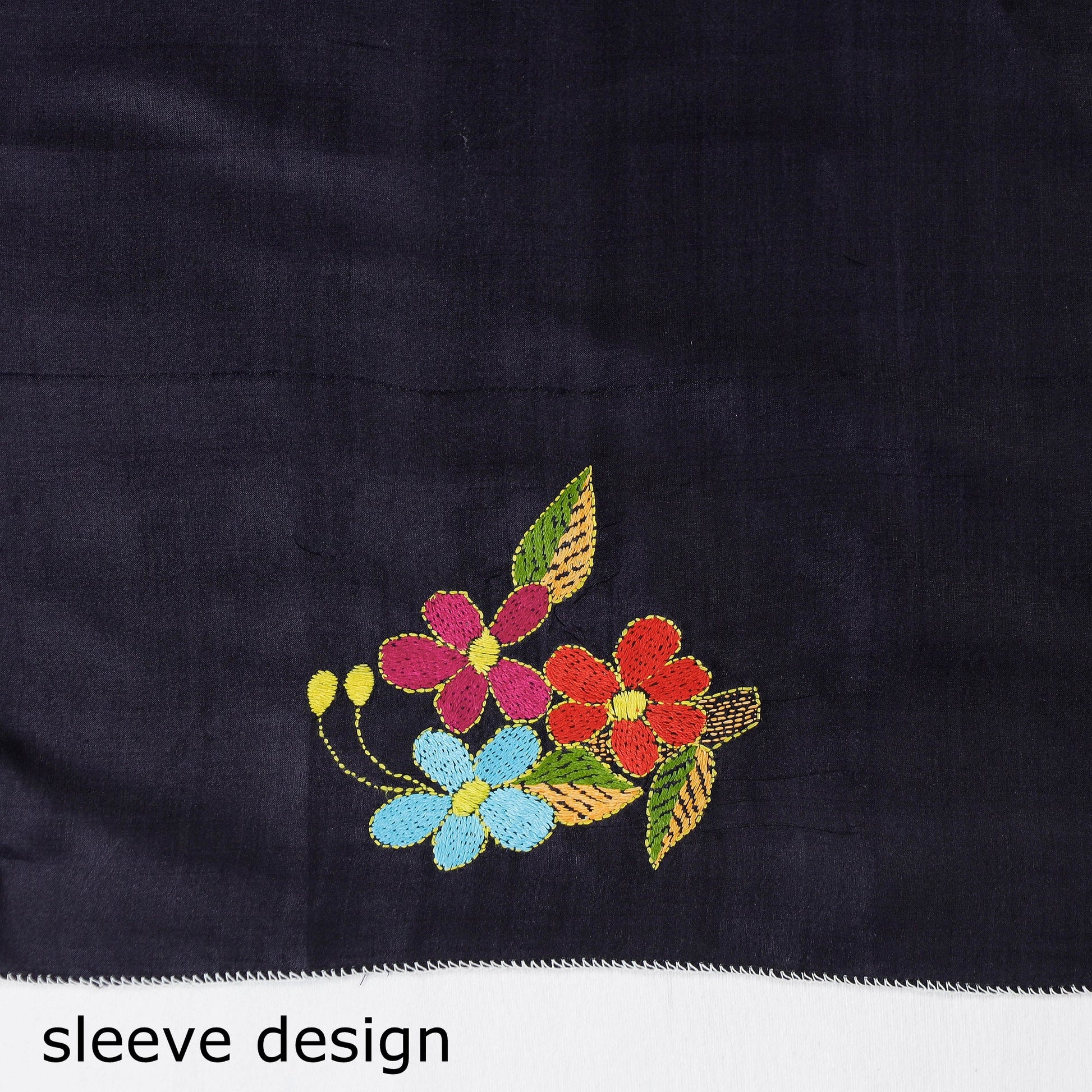 Black - Bengal Kantha Embroidery Bishnupuri Silk Blouse Piece