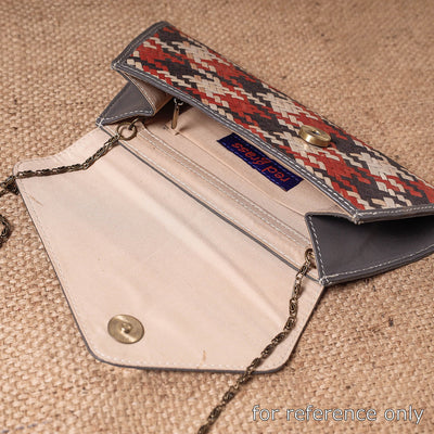 Beige - Sitalpati शीतल पाटी Grass Handwoven Sling Bag with Leather Flap