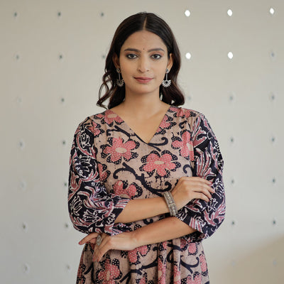 Brown - Hand Batik Printed Cotton Flared Dress 06