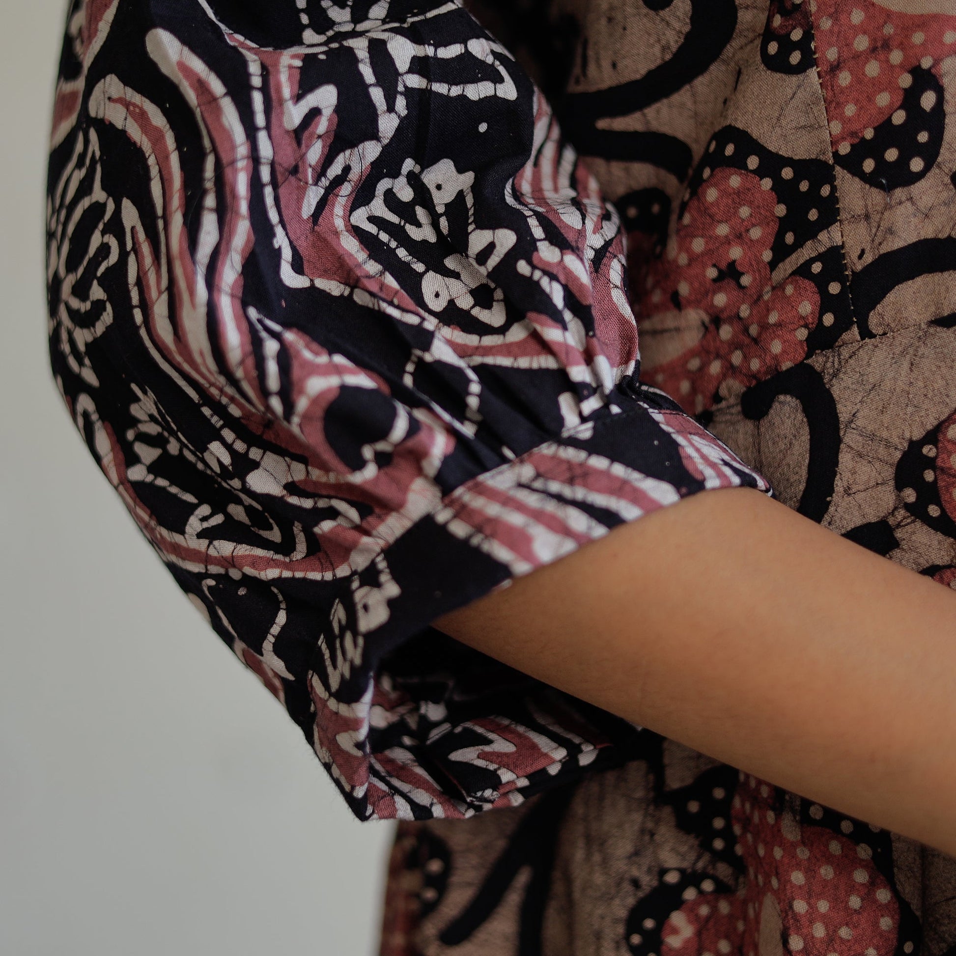 Brown - Hand Batik Printed Cotton Flared Dress 06