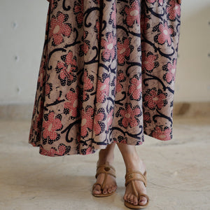 Brown - Hand Batik Printed Cotton Flared Dress 06