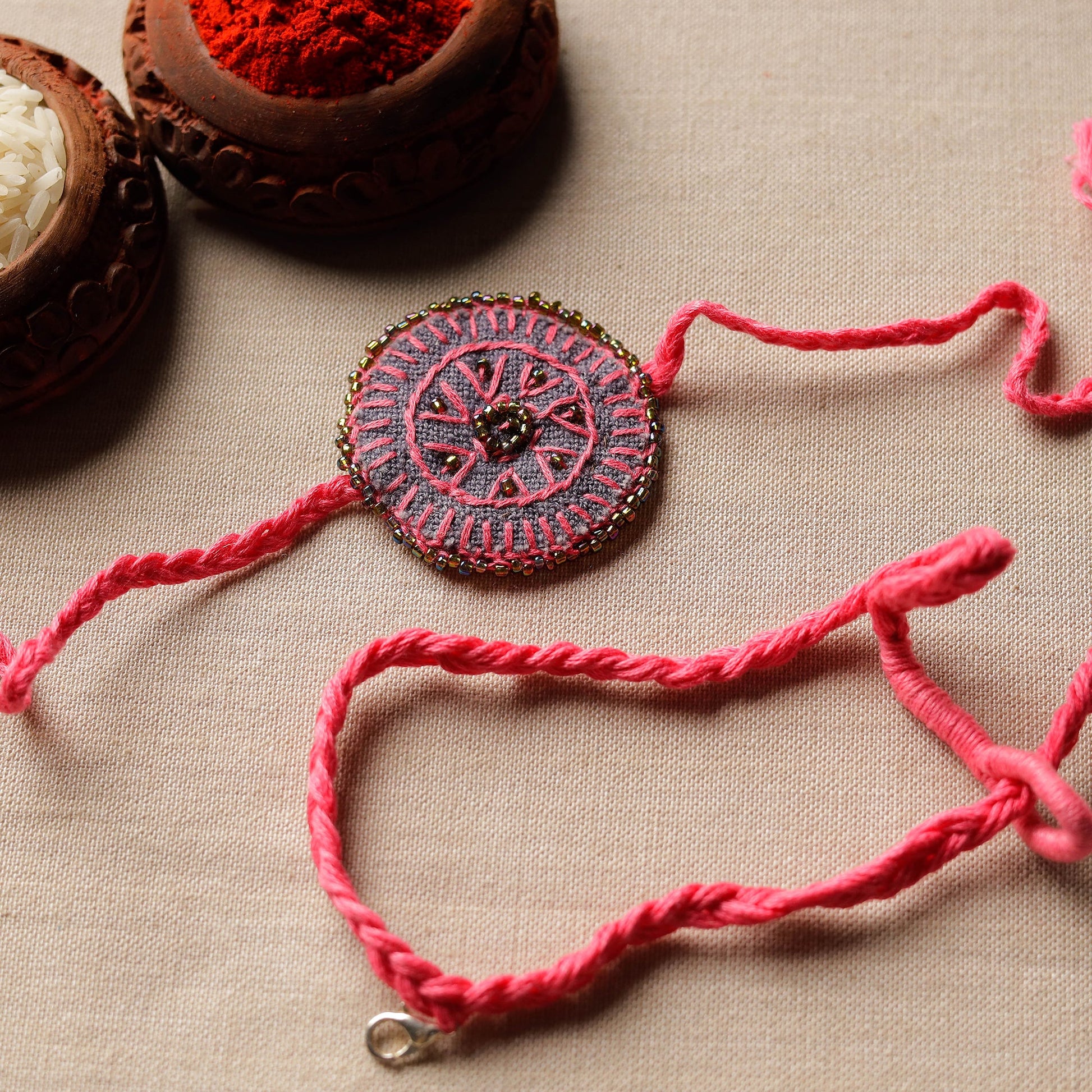 Beads & Thread Embroidered Reusable Rakhi by Neeli Titlee 67