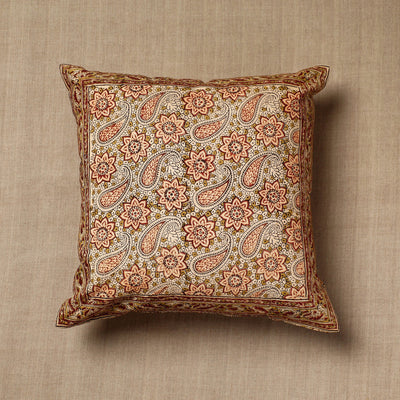 Beige - Original Pedana Block Print Cotton Kalamkari Cushion Cover