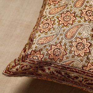 Beige - Original Pedana Block Print Cotton Kalamkari Cushion Cover