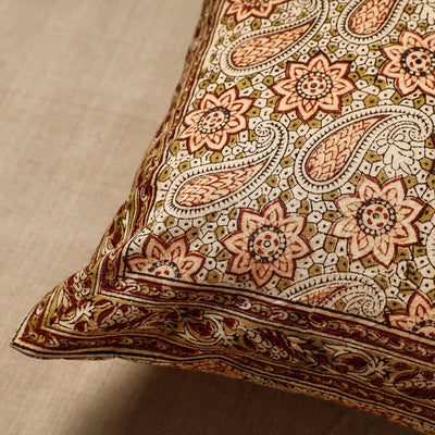 Beige - Original Pedana Block Print Cotton Kalamkari Cushion Cover