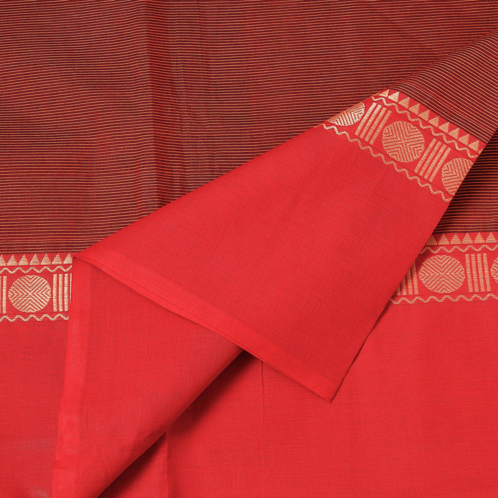 Brown - Kanchipuram Cotton Fabric with Thread Border