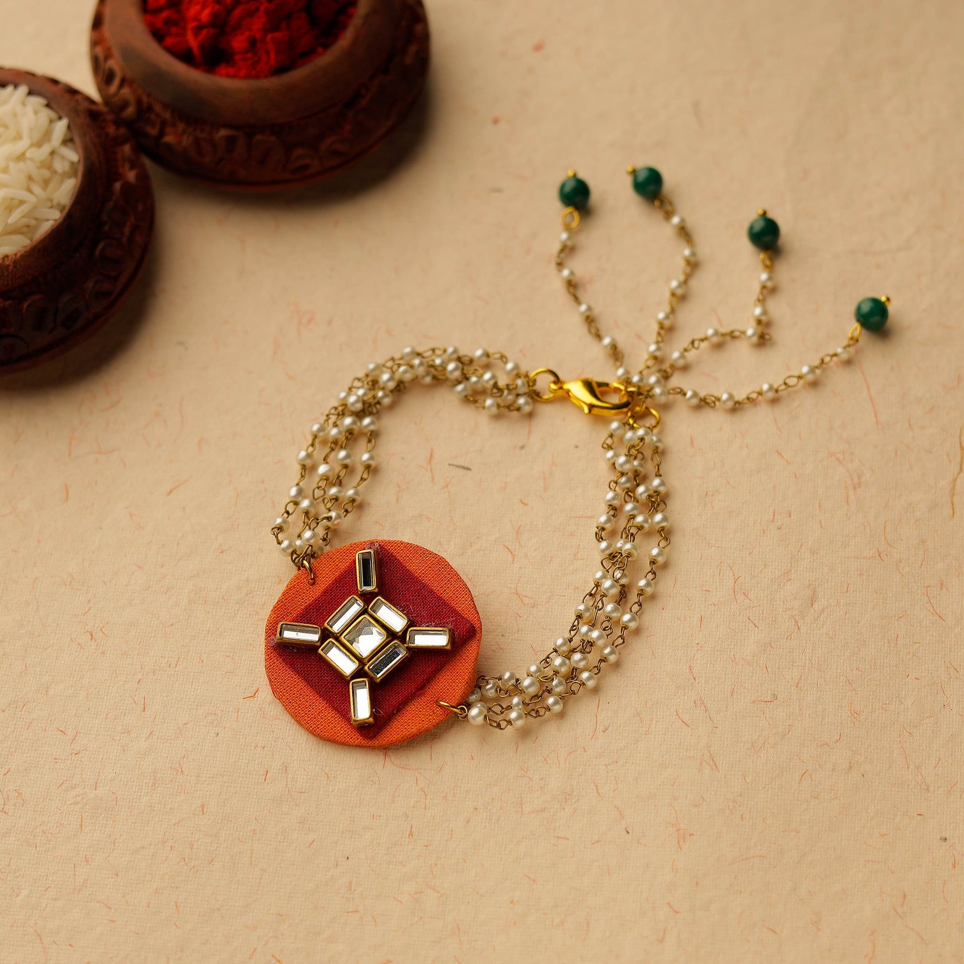 Bead & Kundan Work Fabric Rakhi by Abira Creations 103