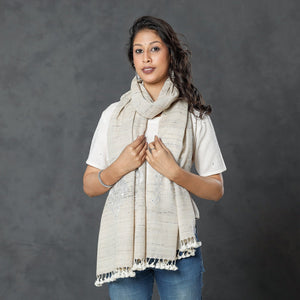 Beige - Kutch Handwoven Pakko Embroidery Silk x Merino Wool Stole