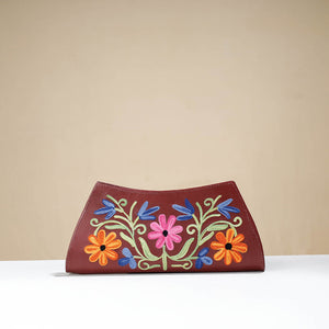 Brown - Original Chain Stitch Embroidery Leather Clutch