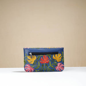 Blue - Chain Stitch Crewel Hand Embroidery Leather Wallet