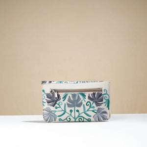Beige - Chain Stitch Crewel Hand Embroidery Leather Wallet