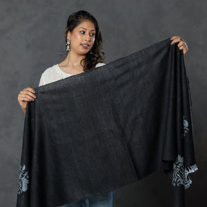 Black - Kutch Handwoven Pakko Embroidery Silk x Merino Wool Stole
