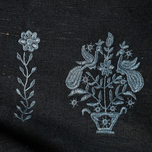Black - Kutch Handwoven Pakko Embroidery Silk x Merino Wool Stole