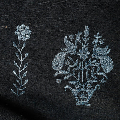 Black - Kutch Handwoven Pakko Embroidery Silk x Merino Wool Stole