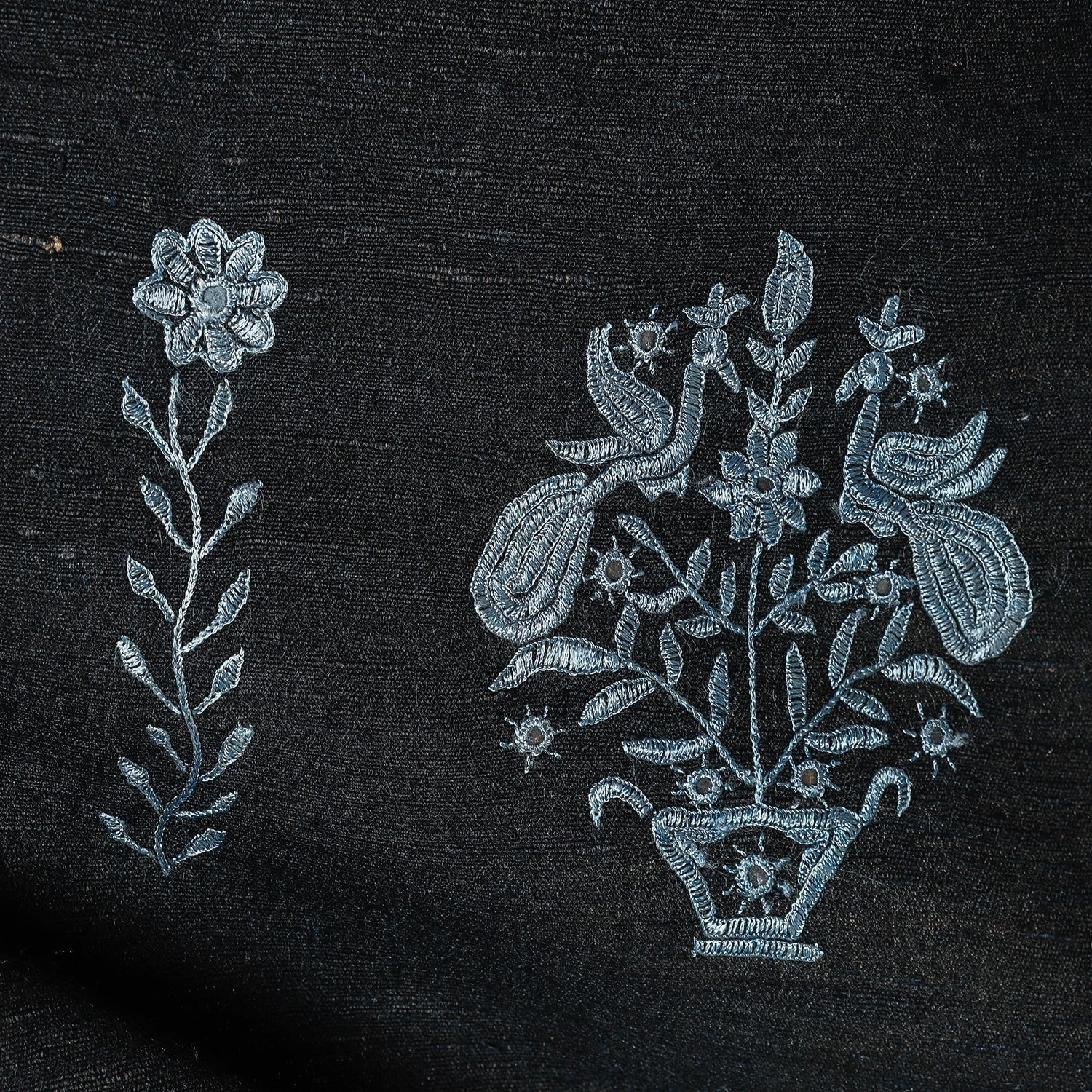 Black - Kutch Handwoven Pakko Embroidery Silk x Merino Wool Stole