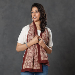 Brown - Bagh Block Printed Natural Dyed Woolen Muffler (61 in)