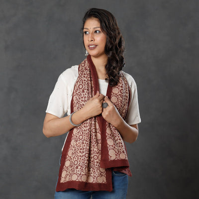 Brown - Bagh Block Printed Natural Dyed Woolen Muffler (61 in)