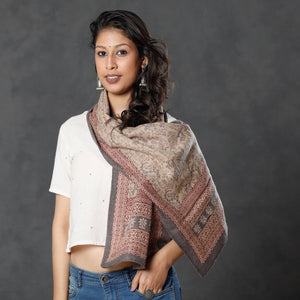 Beige - Bagh Block Printed Natural Dyed Woolen Muffler (61 in)