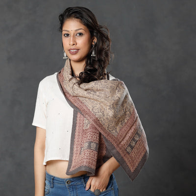 Beige - Bagh Block Printed Natural Dyed Woolen Muffler (61 in)