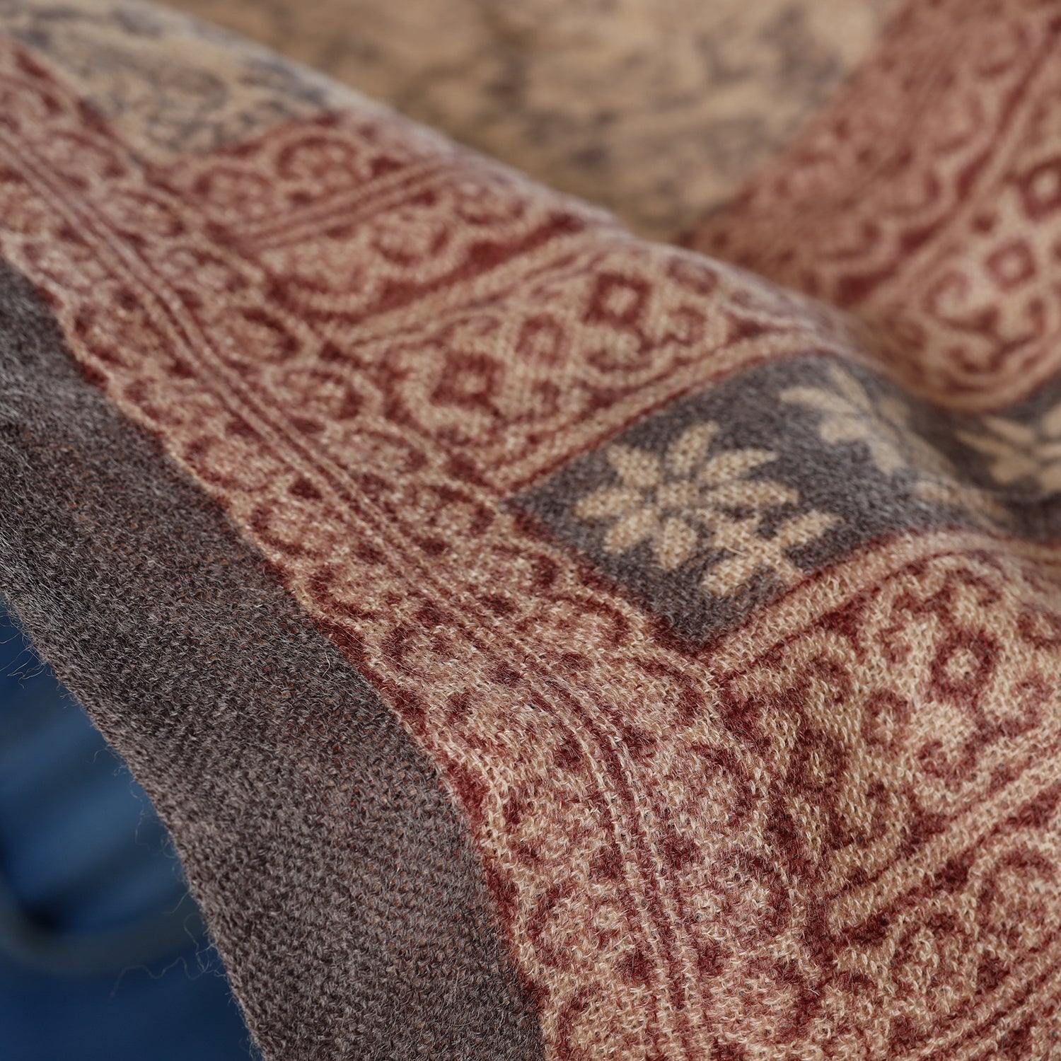 Beige - Bagh Block Printed Natural Dyed Woolen Muffler (61 in)