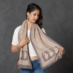Beige - Bagh Block Printed Natural Dyed Woolen Muffler (61 in)