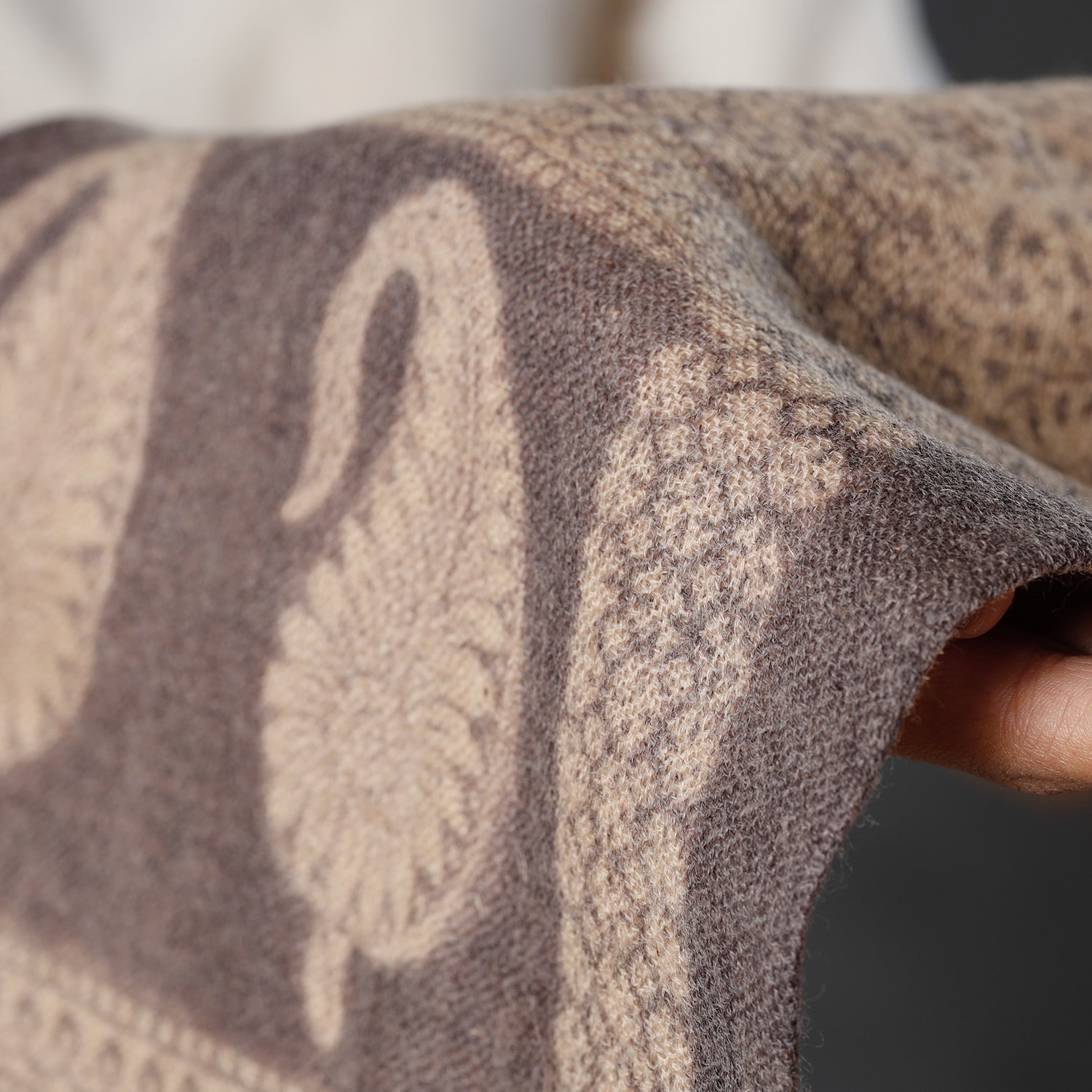 Beige - Bagh Block Printed Natural Dyed Woolen Muffler (61 in)