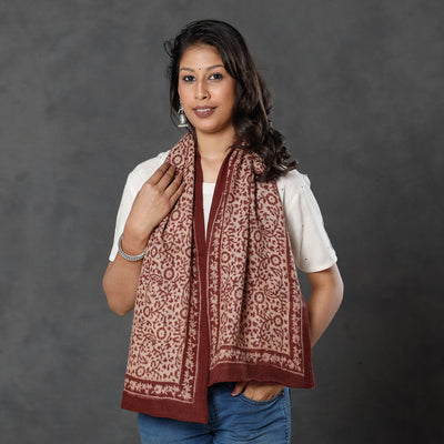 Brown - Bagh Block Printed Natural Dyed Woolen Muffler (61 in)