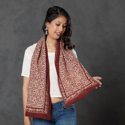 Brown - Bagh Block Printed Natural Dyed Woolen Muffler (61 in)