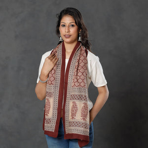 Brown - Bagh Block Printed Natural Dyed Woolen Muffler (61 in)