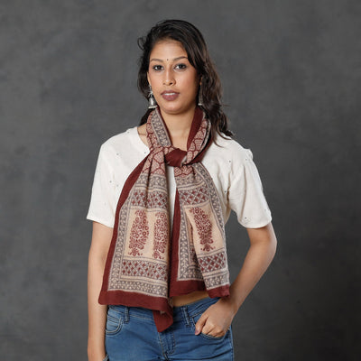 Brown - Bagh Block Printed Natural Dyed Woolen Muffler (61 in)