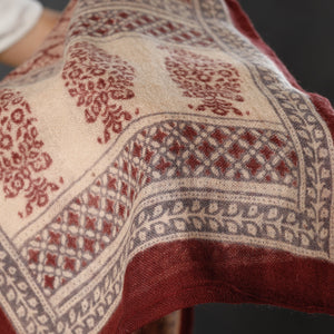 Brown - Bagh Block Printed Natural Dyed Woolen Muffler (61 in)