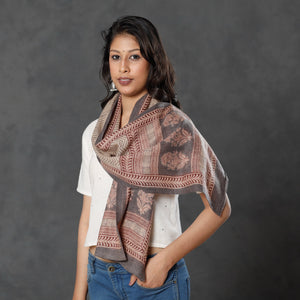 Beige - Bagh Block Printed Natural Dyed Woolen Muffler (61 in)