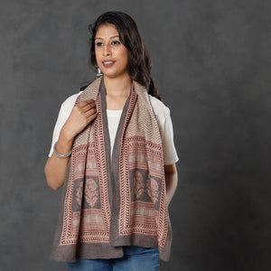 Beige - Bagh Block Printed Natural Dyed Woolen Muffler (61 in)