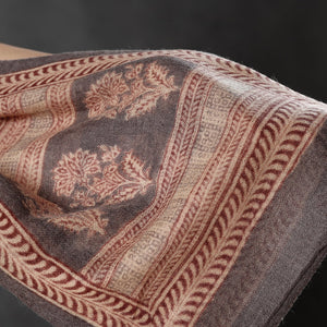 Beige - Bagh Block Printed Natural Dyed Woolen Muffler (61 in)