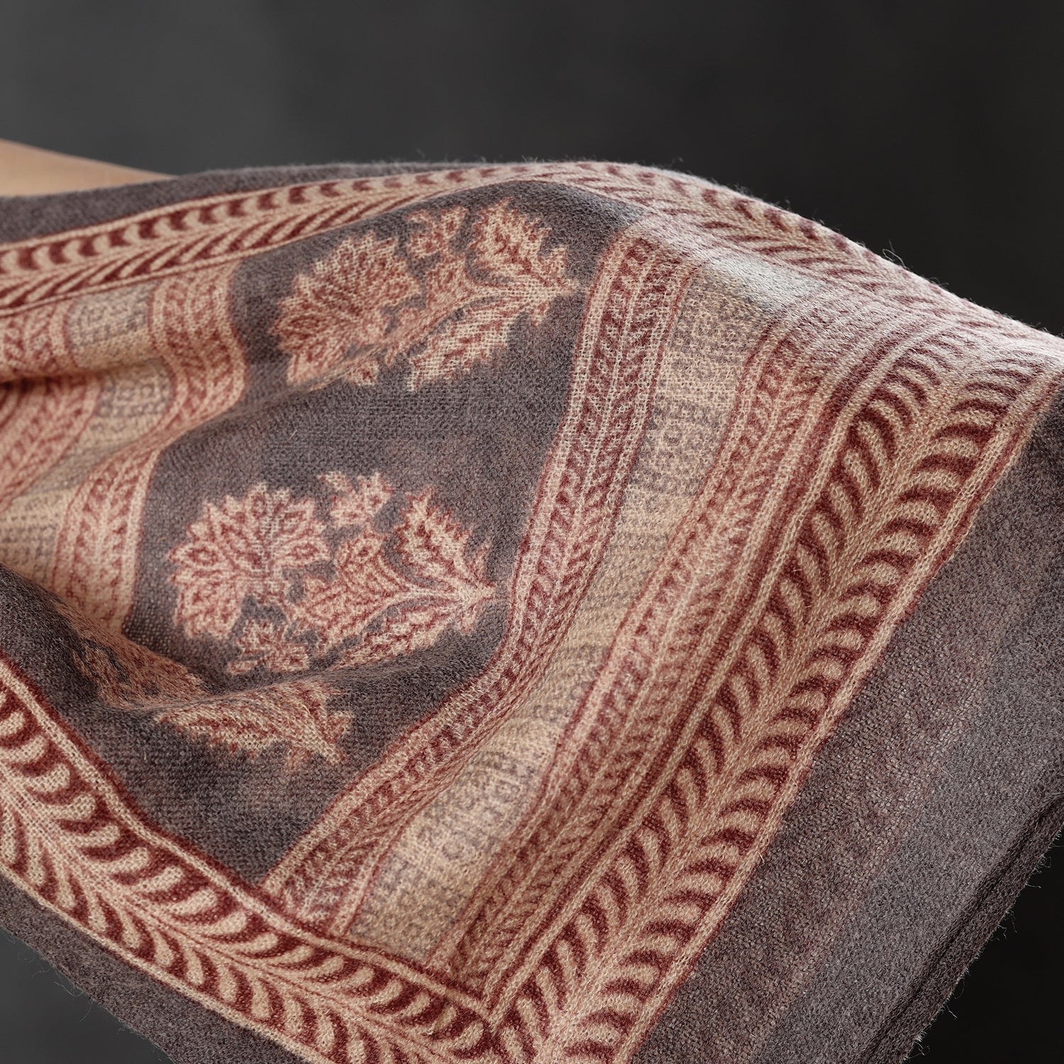 Beige - Bagh Block Printed Natural Dyed Woolen Muffler (61 in)