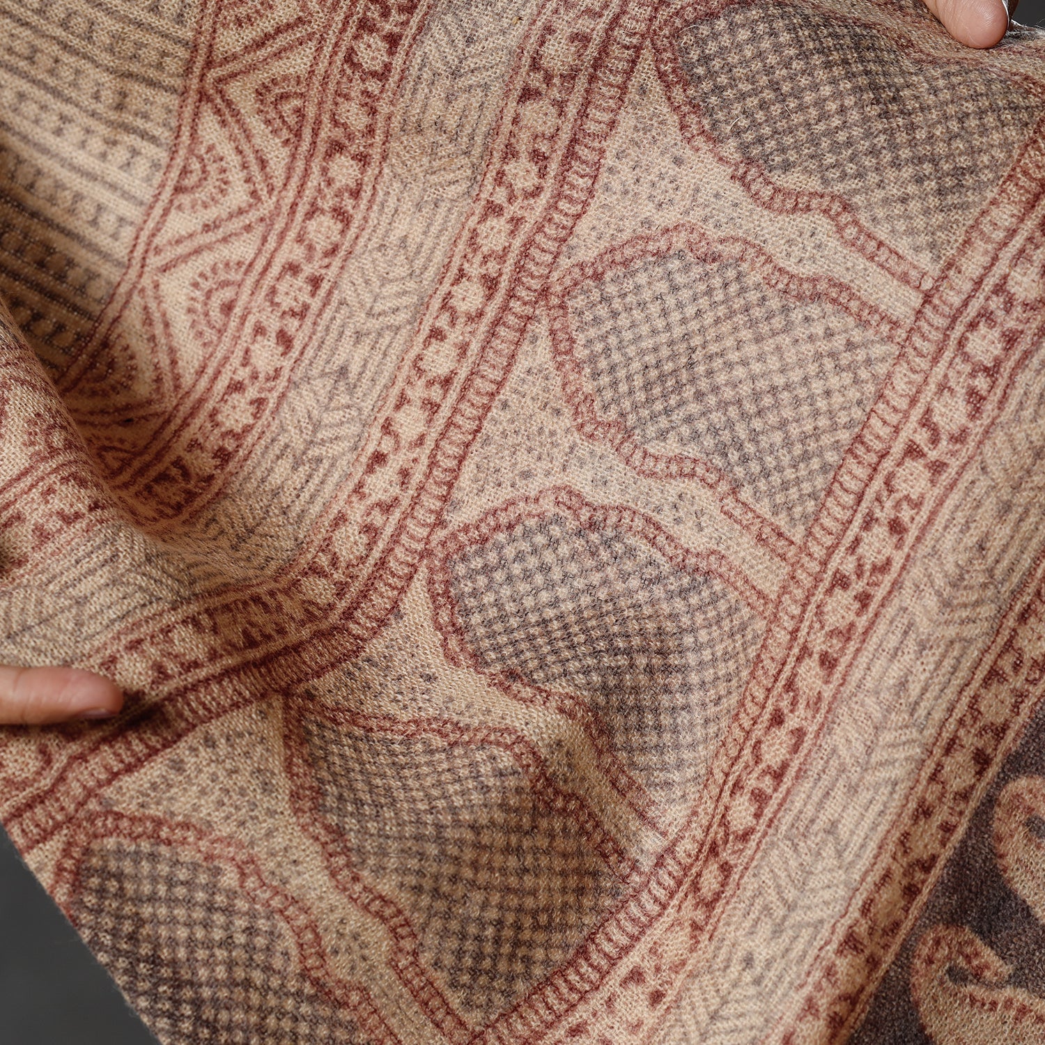 Beige - Bagh Block Printed Natural Dyed Woolen Muffler (61 in)