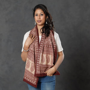 Brown - Bagh Block Printed Natural Dyed Woolen Muffler (61 in)