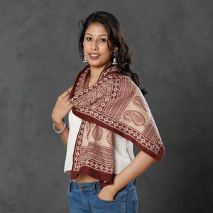 Brown - Bagh Block Printed Natural Dyed Woolen Muffler (61 in)