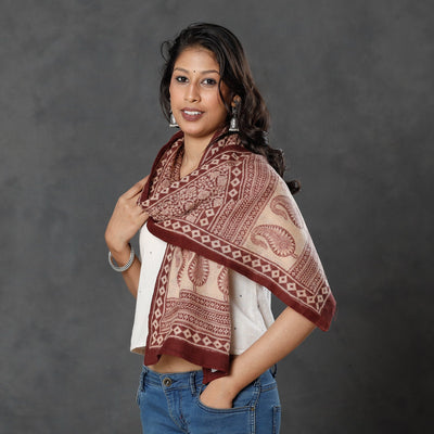 Brown - Bagh Block Printed Natural Dyed Woolen Muffler (61 in)