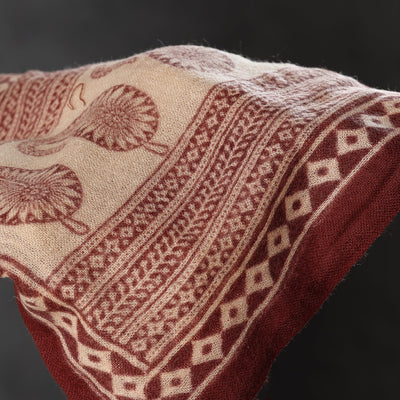 Brown - Bagh Block Printed Natural Dyed Woolen Muffler (61 in)
