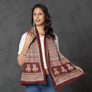 Brown - Bagh Block Printed  Natural Dyed Woolen Muffler (61 in)