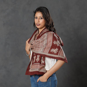 Brown - Bagh Block Printed  Natural Dyed Woolen Muffler (61 in)