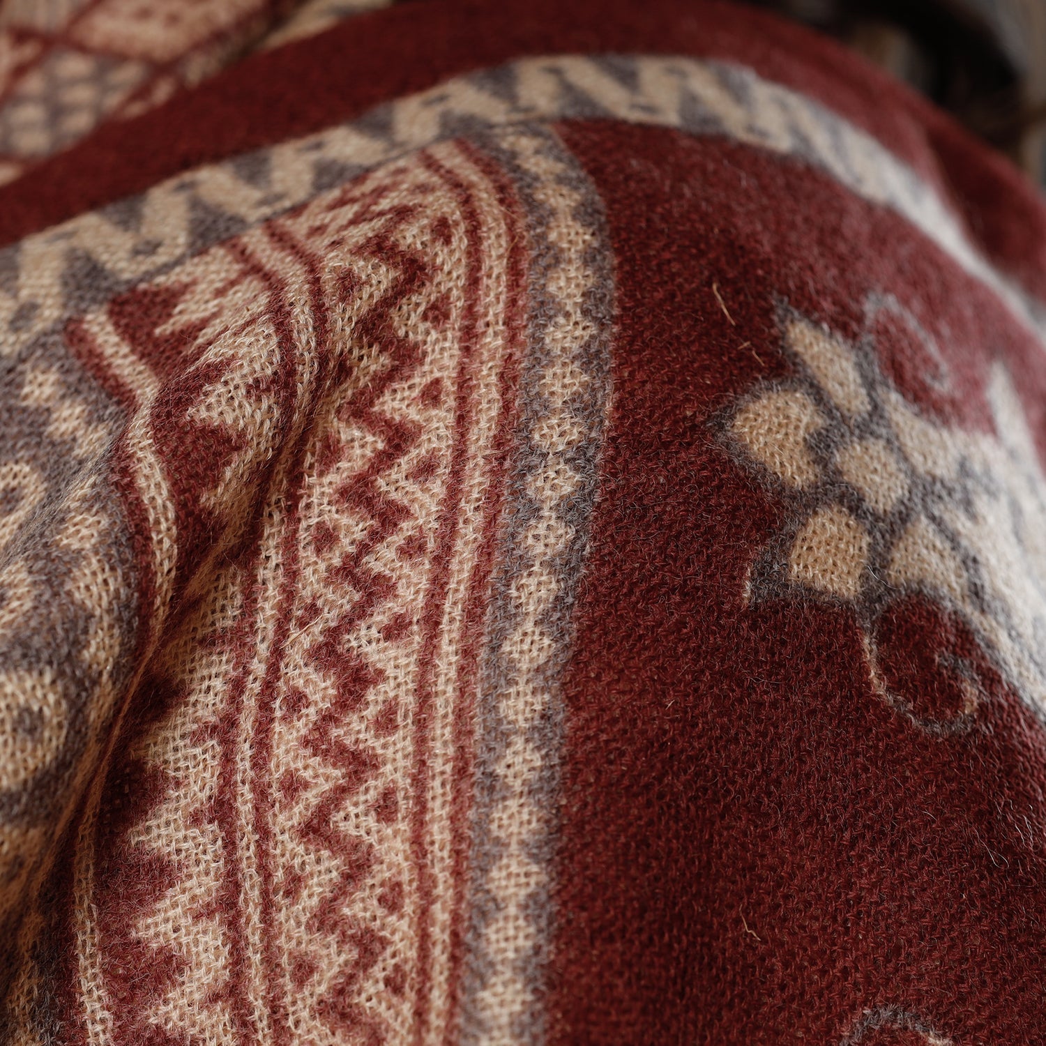Brown - Bagh Block Printed  Natural Dyed Woolen Muffler (61 in)