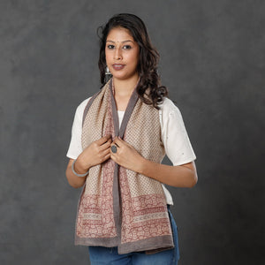 Beige - Bagh Block Printed Natural Dyed Woolen Muffler (61 in)
